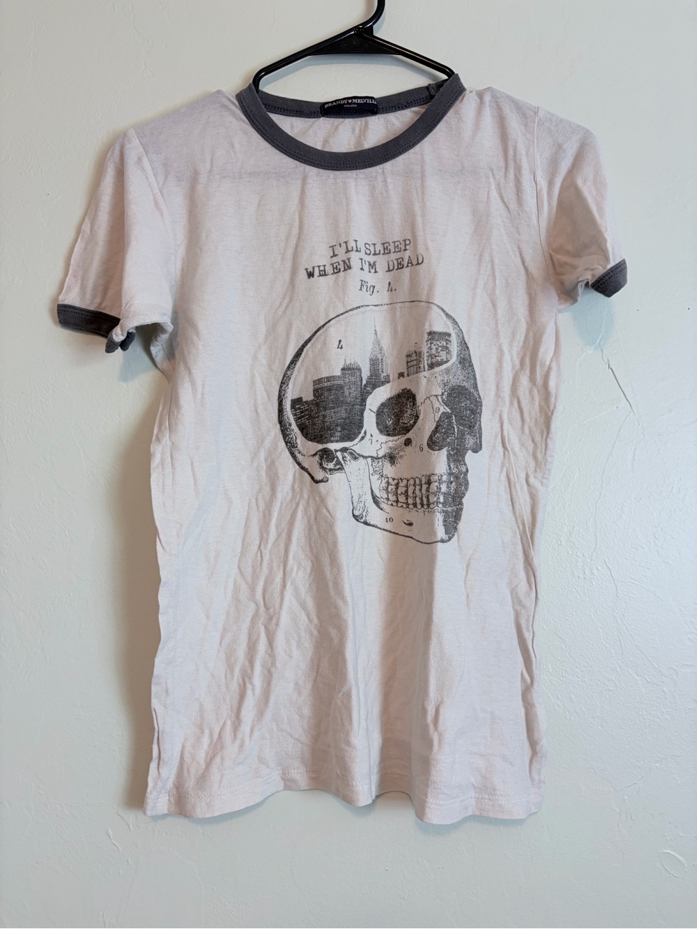 Brandy Melville White Ringer Tee with Black Graphic